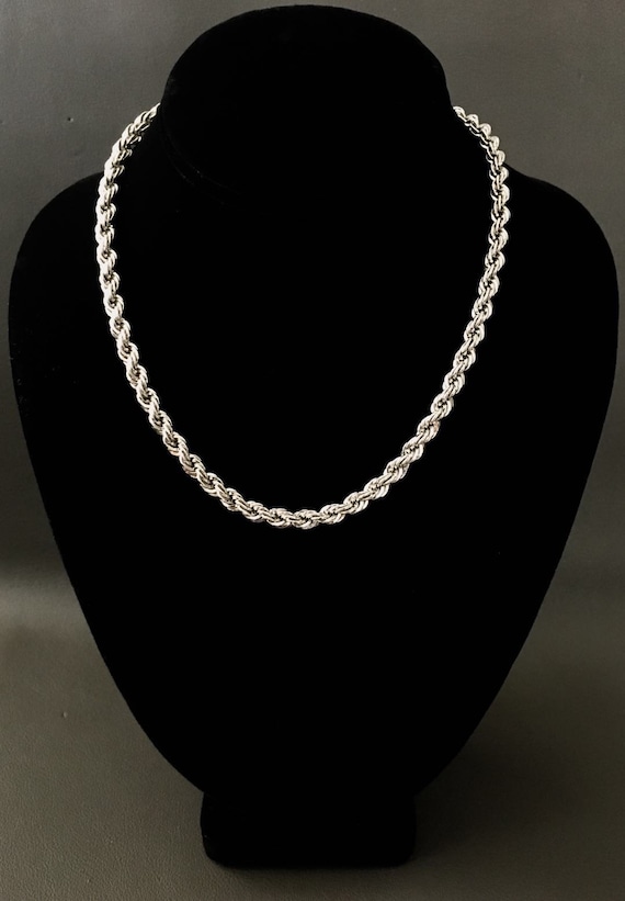 Sterling Silver Solid Rope Vintage Necklace - 18" 