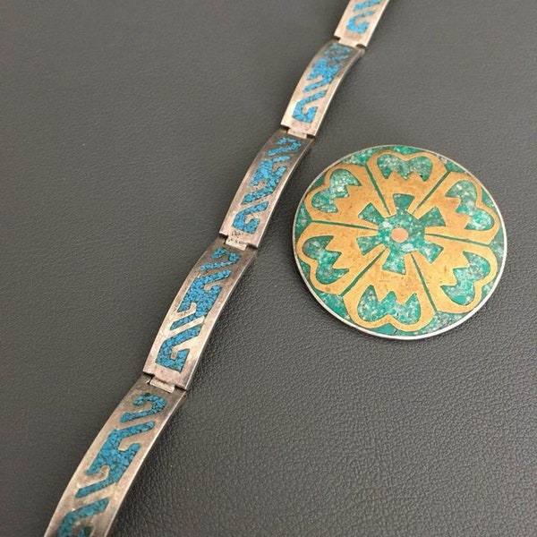 Vintage Mexico Texco 925 Silver Bracelet and Brooch (Pendant)w/Turquoise