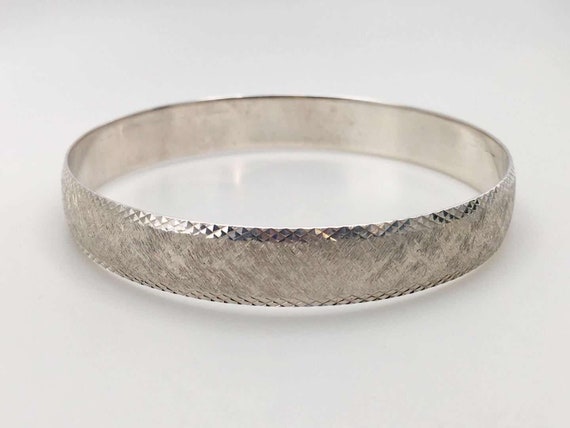 Sterling Silver Frosted Diamond Cut Bangle, Silve… - image 3