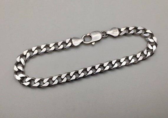 ITALY 925 Sterling Silver Curb Cut Link Bracelet … - image 2