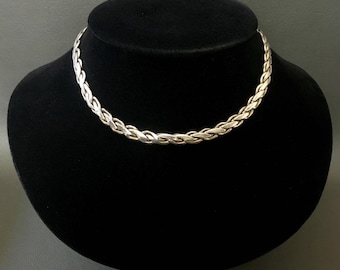 MEXICO 925 Silver Modernist Braided Collar Choker Necklace | Silver Collar Choker Silver Jewelry. Jewelry Gift|gift for her