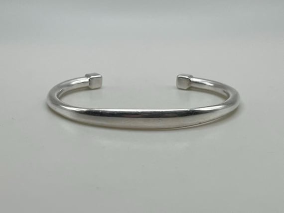 Vintage 925 Silver Plain Pattern Cuff Bracelet wi… - image 2