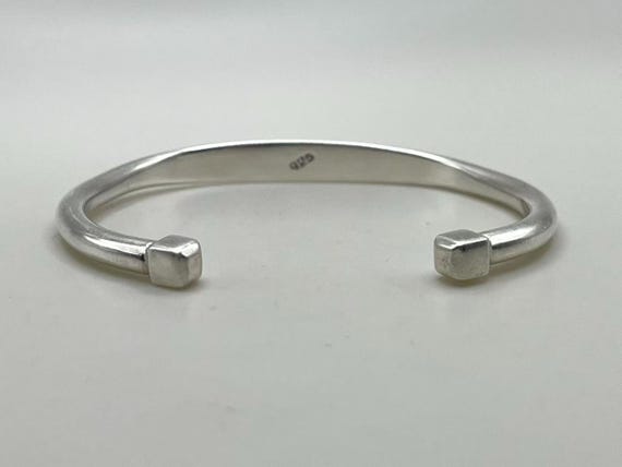 Vintage 925 Silver Plain Pattern Cuff Bracelet wi… - image 6