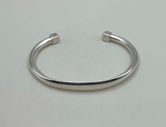 Vintage 925 Silver Plain Pattern Cuff Bracelet wi… - image 3