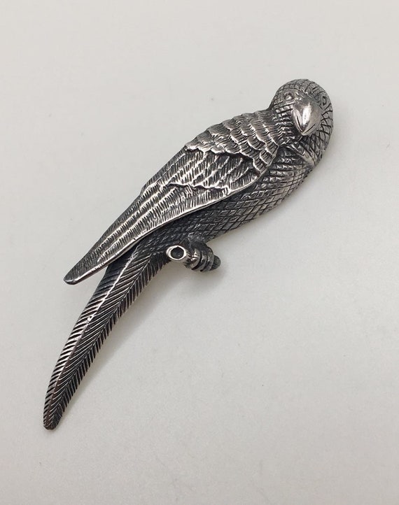 Vintage 925 Sterling Silver Parrot Pin Brooch - Si