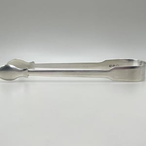 Vintage London of England Sterling Silver Plain Pattern Large Sugar Tongs - 5 7/8&quot;.  Silver Tongs, Silver Flatware|housewarming gift