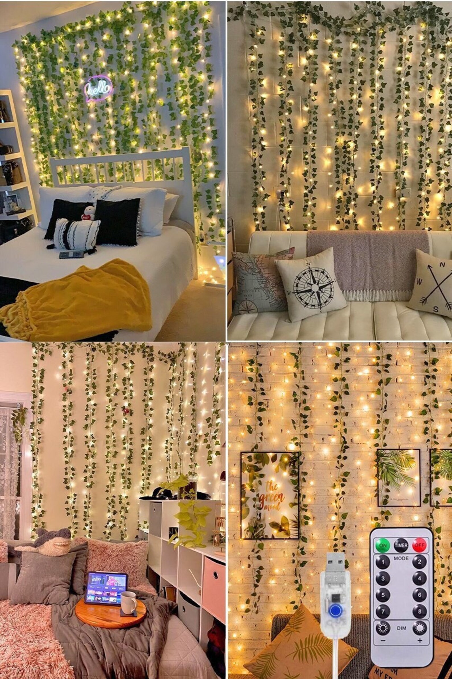 300 Led Ivy Fairy Lights Ivy Garland Bedroom Decor Wedding Etsy