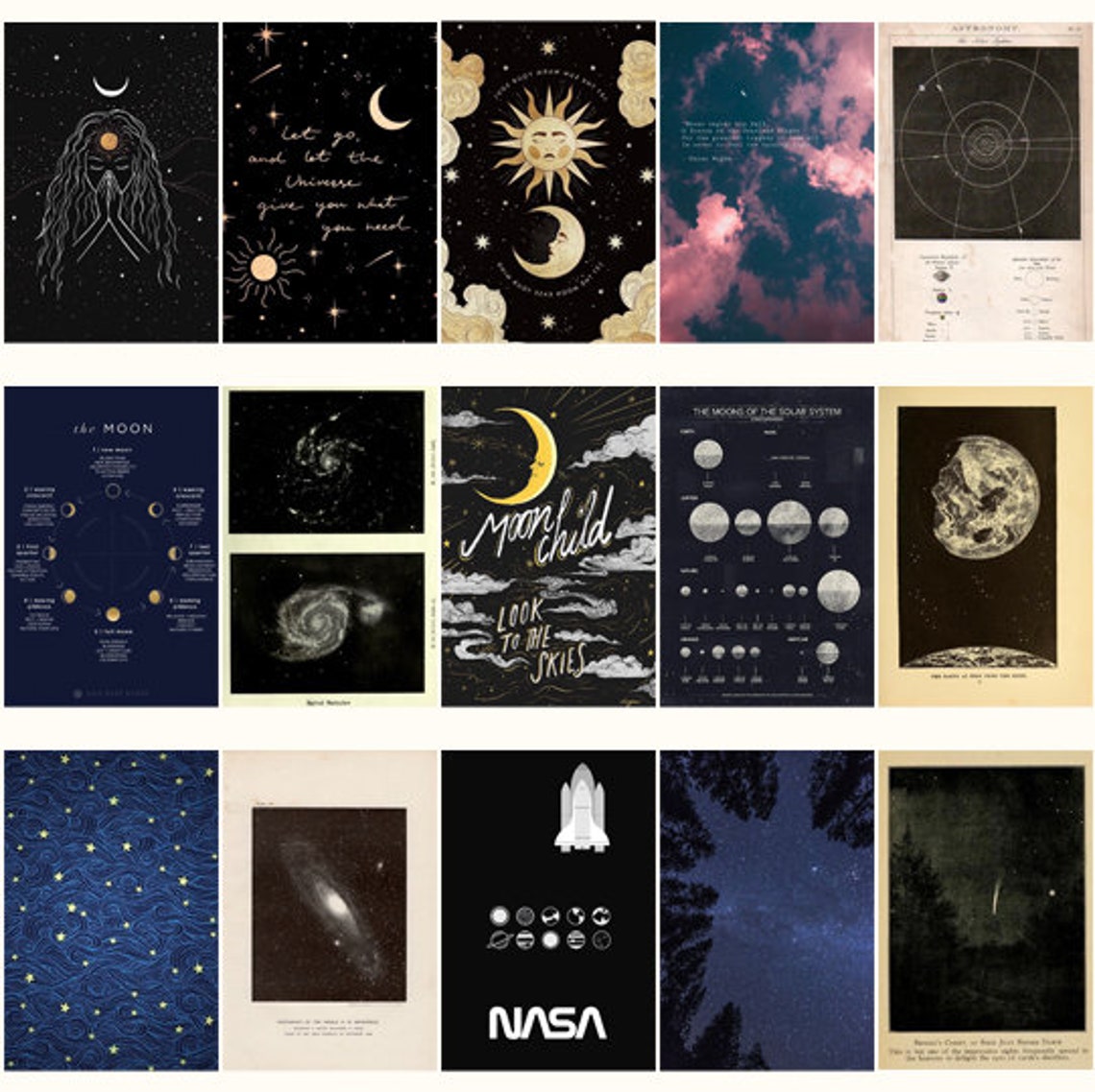 PRINTED Moonlight Aesthetic Wall Collage Kit Astronomy - Etsy