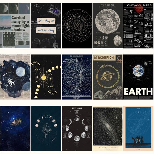 PRINTED Moonlight Aesthetic Wall Collage Kit Astronomy - Etsy