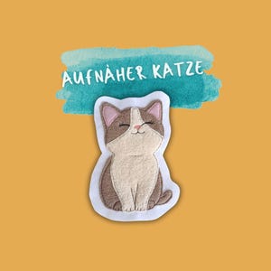 Aufnäher Katze Plüsch, Tieraufnäher Katze braun weiß, Patch Katze für Jungen / Mädchen, Schultüten / Kleidung Applikation Kätzchen