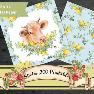 Country Cow digital paper - Pioneer Woman inspired, wall art, sublimation, tumbler slide, farmhouse design, instant download, 12 x 12