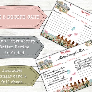 Recipe card, farmhouse design, Pioneer Woman inspired, scrapbook ephemera, junk journal cookbook interior, farm animals, digital paper