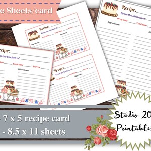 ケーキ＆ペストリーのレシピカード：スイートなおいしさ、印刷可能（デジタルダウンロード）