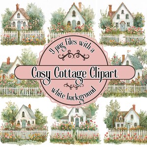 Watercolor Country Cottages Clipart | Rustic Cottage PNG Files | Instant Download | Hand-Painted Countryside Illustrations for DIY & Crafts