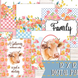 Country Cow digital paper - Pioneer Woman inspired, wall art, sublimation, tumbler slide, farmhouse design, instant download, 12 x 12