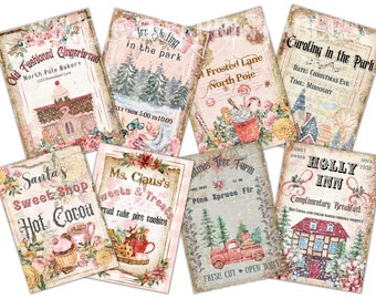 Christmas, Junk Journal, Kit, Yummy, Pink, Shabby, Sugar, Printable,  Cookie, Digital, Hot Chocolate, Gift, Tags, Download, Gingerbread