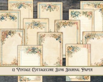 Blueberry Cottage Recipe Pages, Cottagecore Junk Journal Papers, Printable Farmhouse Writing Sheets, Shabby Chic Journal Ephemera Set