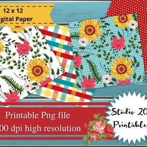 Woman-Pioneer, Frontier inspired, country scrapbook paper, digital download, farmhouse design, 12 x 12, instant download, sunflowers