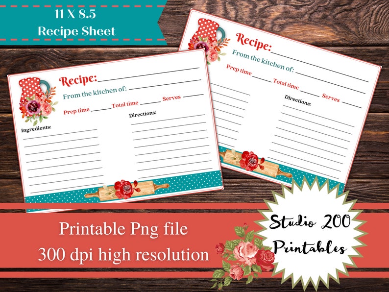 Printable Recipe Card Pioneer Woman Inspired Digital Etsy UK