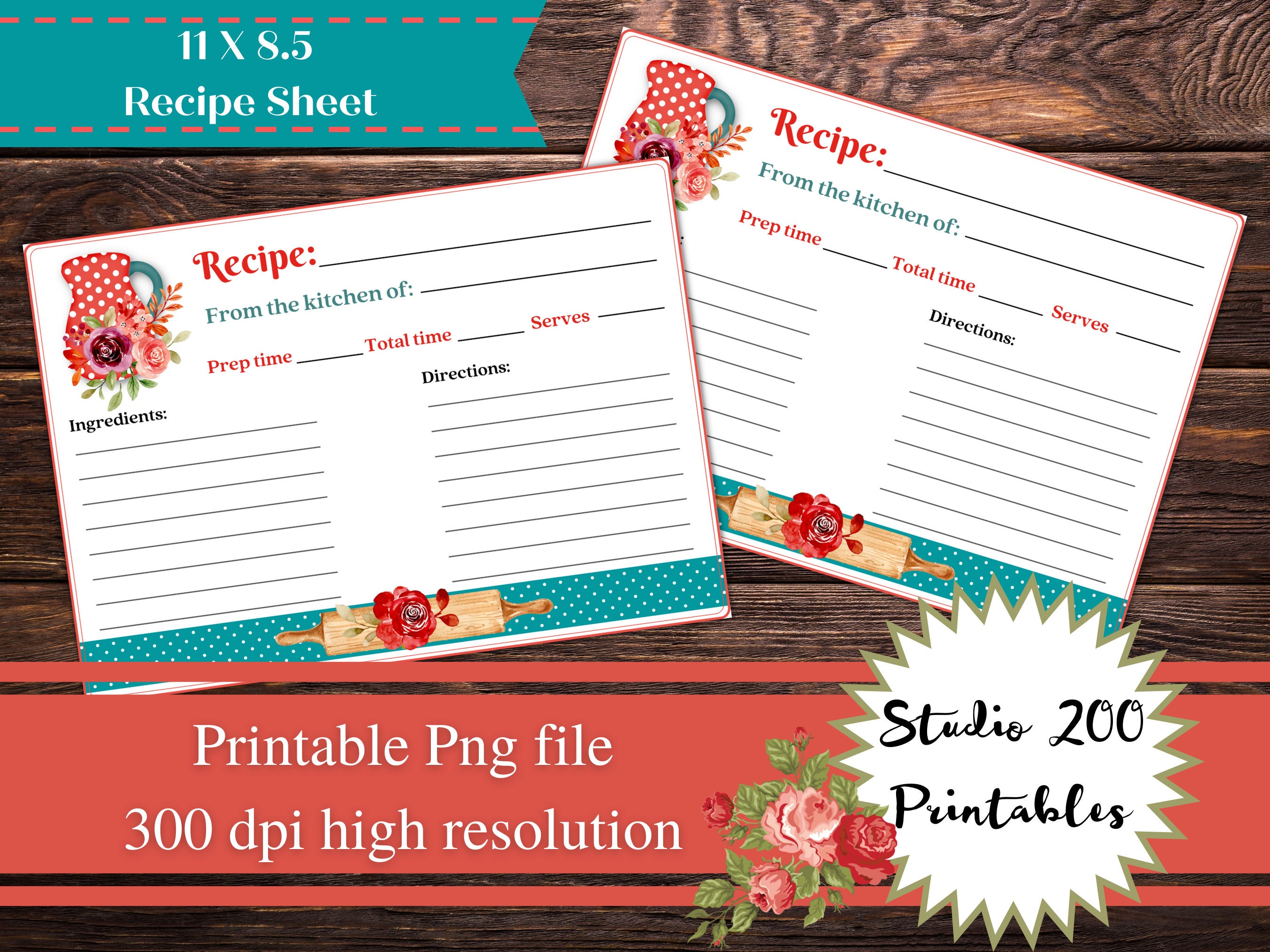 Printable Recipe Card, Pioneer Woman Inspired, Digital Download ...