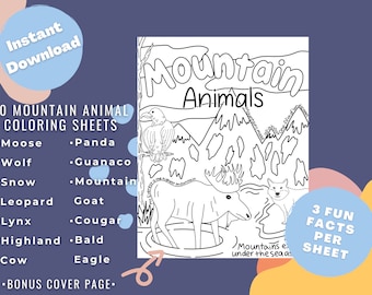Mountain Animals Kids Coloring Pack | 11 Coloring Pages | Digital Download