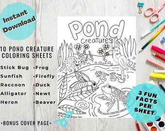 Pond Creatures Coloring Pages | Kids Activity, Fun Facts (Digital Download)