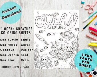Ocean Creatures Coloring Pages for Kids | Homeschool Activity (Digital Download)
