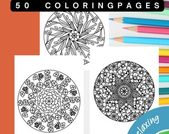Coloring Kaleidoscopes Printable | Mandala Coloring Pages PDF | Intricate Geometric Coloring Book | 50 Kaleidoscope Designs