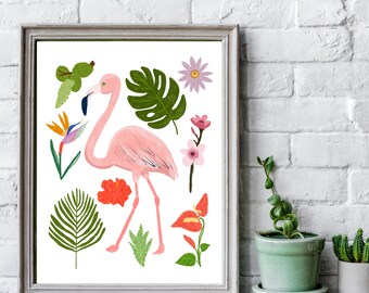 Tropical Flamingo Print | Colorful Floral Wall Art (Digital Download)