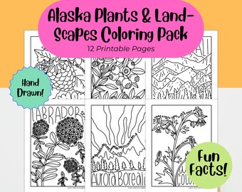 Alaska Plants Landscapes Coloring Pages | 12 Printable Coloring Pages | Wildflowers Scenery PDF | Homeschool Activity | Instant Download