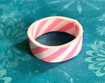 Shrinky Dink Ring, Pink and white stripe ring, Shrink Paper Ring