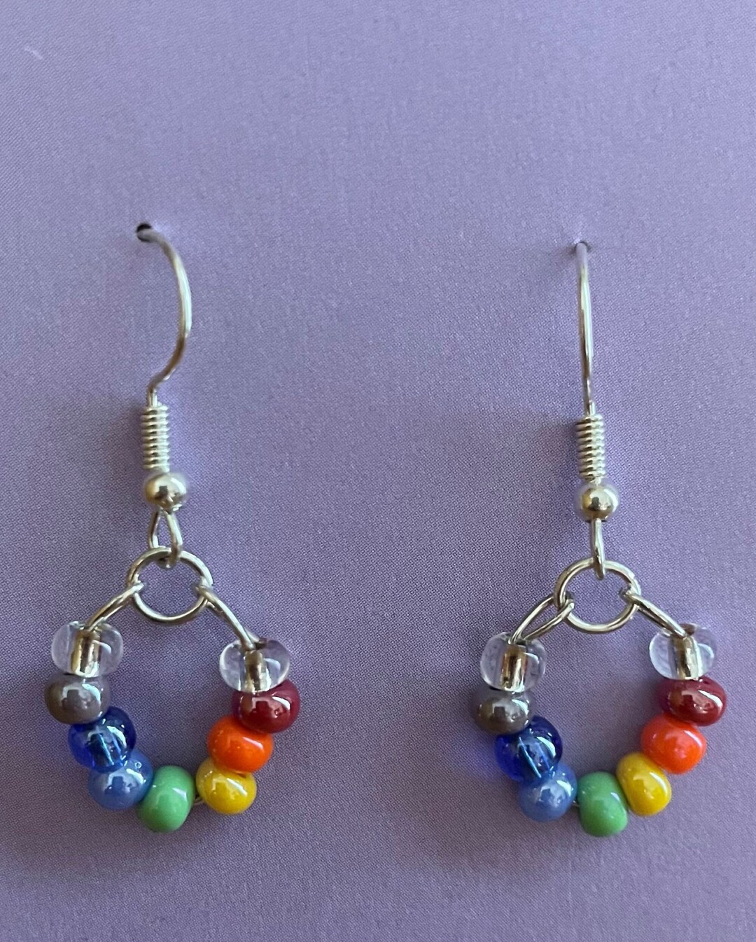 Rainbow Bead Earrings, Rainbow Loop Earrings, Rainbow Dangle Earrings ...