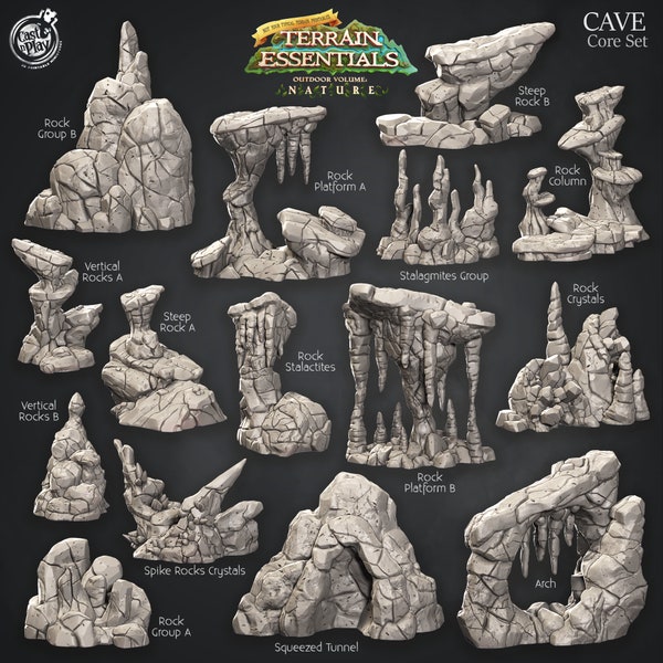 Cave Terrain - Core Set | D&D | DnD | Dungeons and Dragons | Wargaming | 3D Printed | Model | Role Playing | Pathfinder