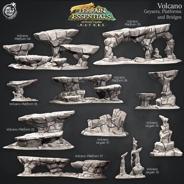 Volcano Terrain - Geysers and Platforms | D&D | DnD | Dungeons and Dragons | Wargaming | 3D Printed | Model | Role Playing | Pathfinder