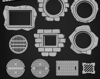 Piezas para bases - Tapas de alcantarilla / D&D / DnD / Dungeons and Dragons / Wargaming / Impresión 3D / Modelo / Juego de rol / Pathfinder