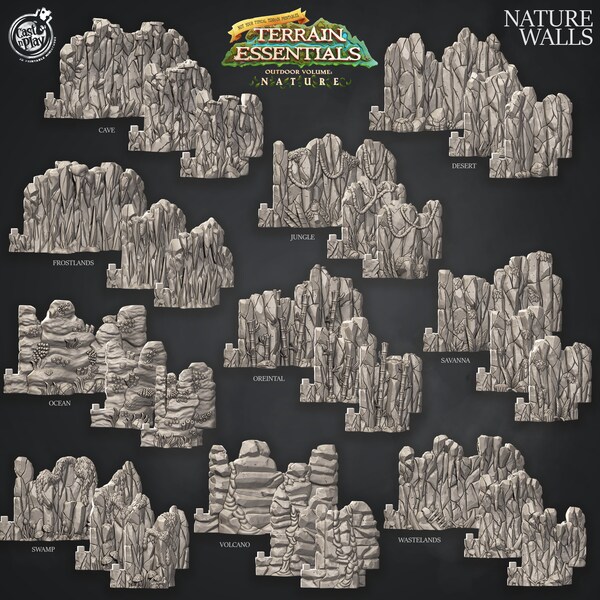 Nature Terrain - Modular Walls | D&D | DnD | Dungeons and Dragons | Wargaming | 3D Printed | Model | Role Playing | Pathfinder