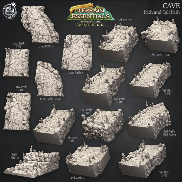 Cave Terrain - Cave Paths | D&D | DnD | Dungeons and Dragons | Wargaming | 3D Printed | Model | Role Playing | Pathfinder