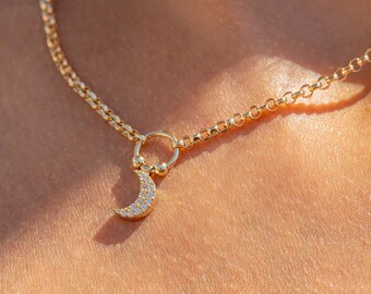 Solid Gold Moon Necklace | Etsy Solid Gold Moon Necklace | Etsy