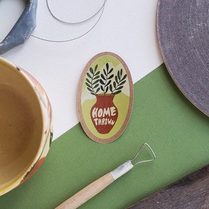 Home Thrown kraft paper sticker, Pottery stickers, Ceramic, Botanical trendy stickers, recycled stickers image 1