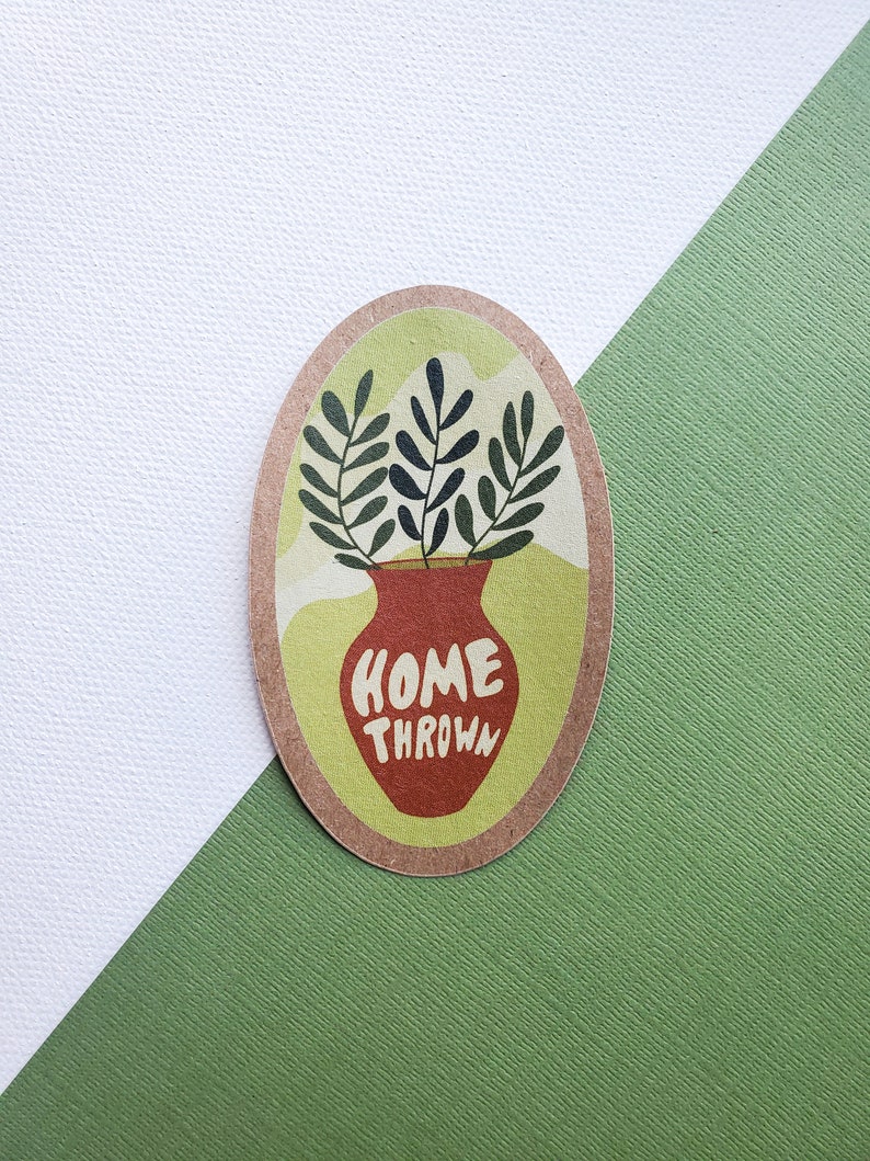 Home Thrown kraft paper sticker, Pottery stickers, Ceramic, Botanical trendy stickers, recycled stickers image 2