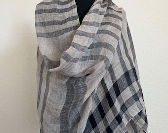 100% Linen Scarf| Gift for Her| light linen shawl, linen Scarf with Tassels, linen wrap, linen shawl, blue linen scarf, blue shawl