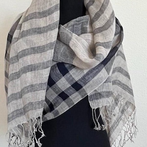 100% Linen Scarf |Gift for Her| light linen shawl, linen Scarf with Tassels, linen wrap, linen shawl, blue linen scarf, blue shawl