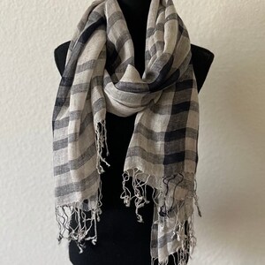 100% Linen Scarf| Gift for Her| light linen shawl, linen Scarf with Tassels, linen wrap, linen shawl, blue linen scarf, blue shawl