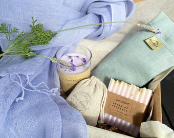 Luxury Birthday Gift Box| Cashmere,Linen,Wool Scarf Gift| French Gift| Lavender Gift| Relaxation Box| Mother in Law Gift| Best Friend Gift|