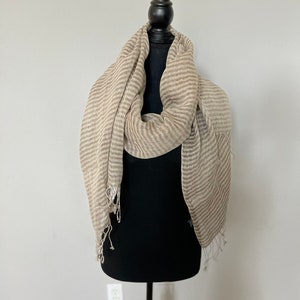 100% Linen Scarf| Gift for Her| light linen shawl, linen Scarf with Tassels, linen wrap, linen shawl, striped linen scarf, striped shawl