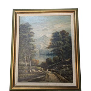 Vintage landscape oil painting on board