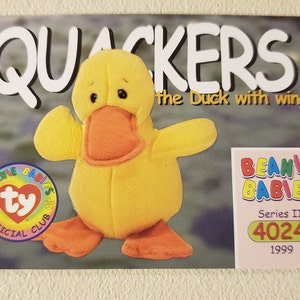 Vintage 1999 ty beanie babies offical club card quackers