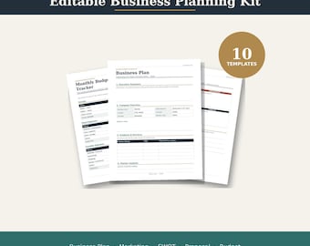 Kit di modelli di business plan modificabili / Pianificatore per piccole imprese, marketing, analisi SWOT, proposta e budget / Word e Google Docs (stampabili)