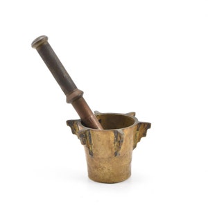 ChezBearFrance - Vintage Brass Mortar And Pestle Mortier Et Pilon Apothecary Herb Spice Herb Mixing Grinder Pharmacy Medical Grinding Tool