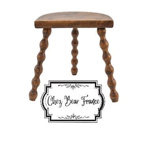 Vintage French 12&quot; Small Wooden Bobbin D Stool Plant Stand Room Display Farmhouse Cottage Milking Wood Tabouret / ChezBearFrance